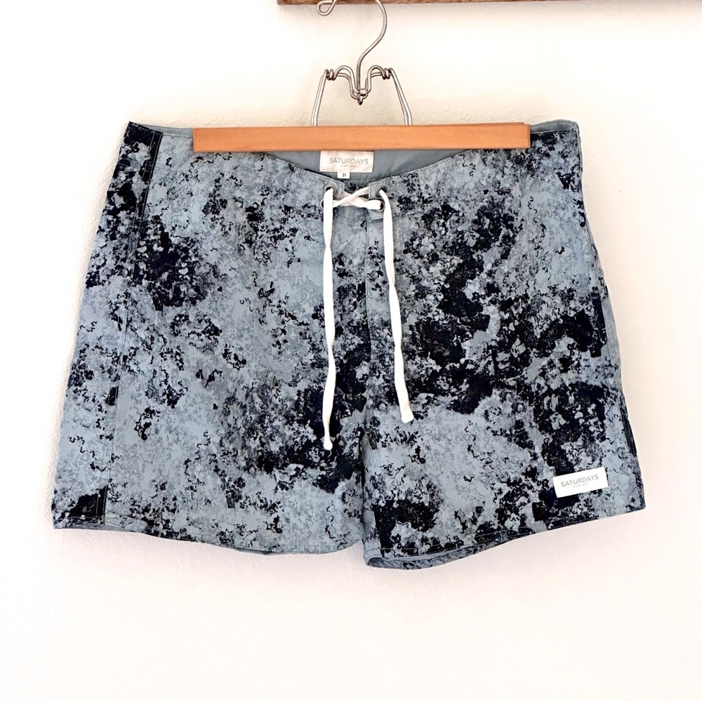 Saturdays NYC Steel Blue Mineral Print Swim Trunks